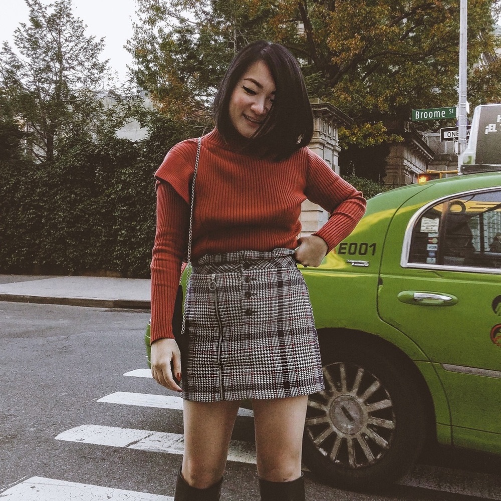 TOPSHOP Houndstooth Mixed Plaid Skirt